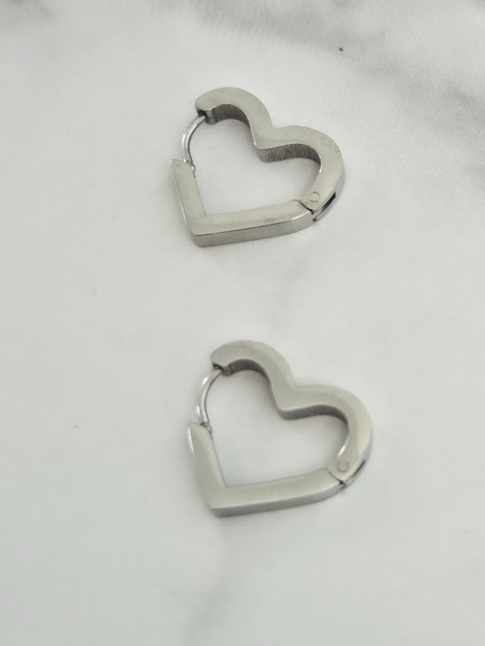 Silver Heart Huggie Hoop Earrings Minimalist Chunky Metallic Stainless Steel